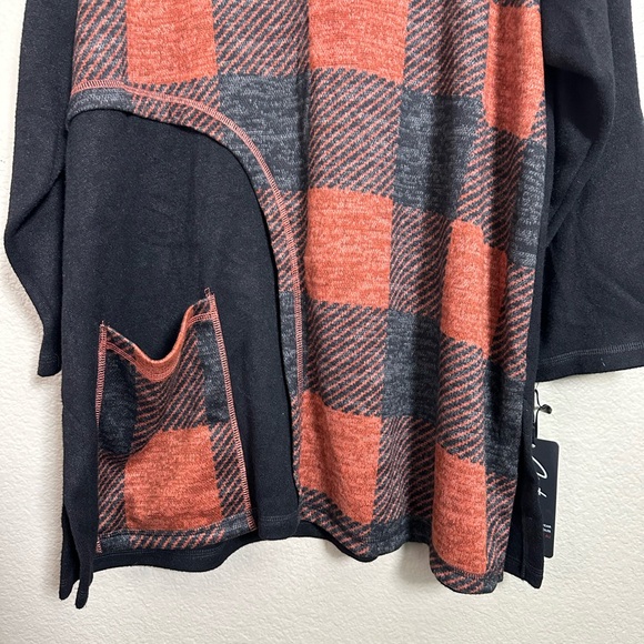 NWT Artex Fashions Plaid Pumpkin Spice Fall Halloween Cozy Cowl Neck Sweater - Picture 3 of 9